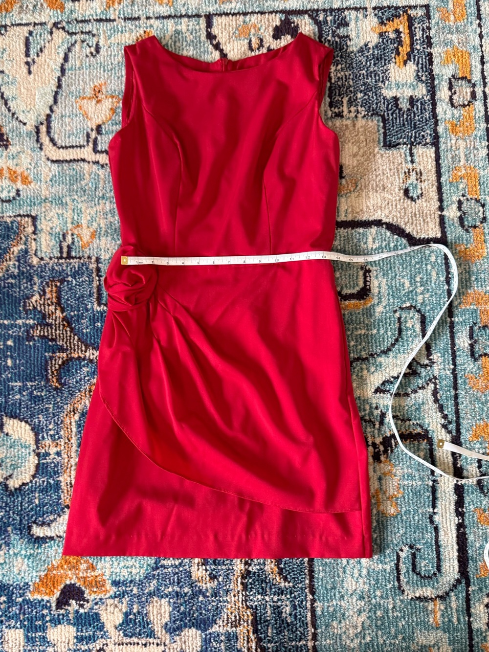 Red Sleeveless Sheath Dress with Side Rosette